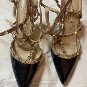 Sole Society Black and Beige Studded Heels
